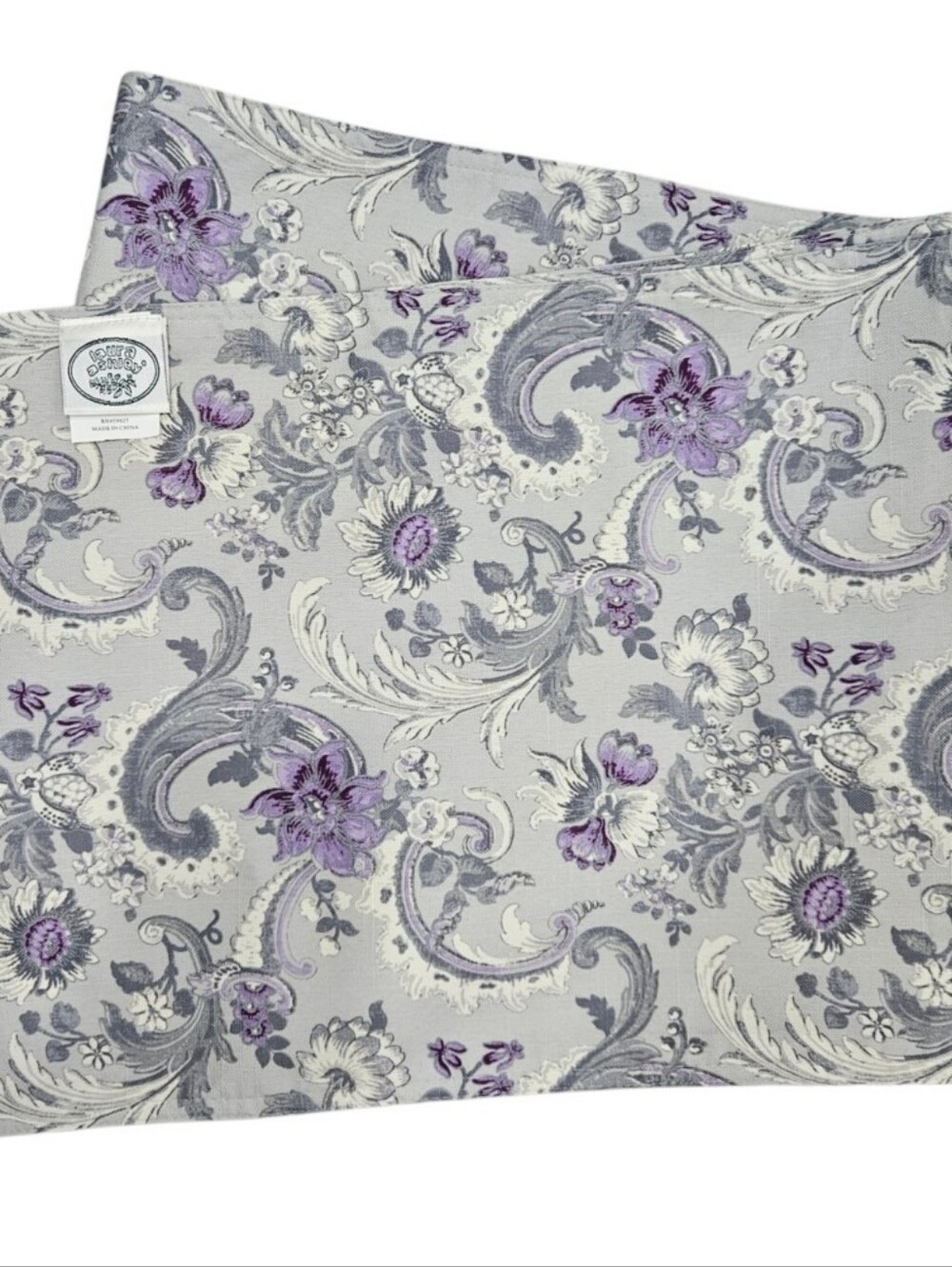VTG Laura Ashley Gray Purple Floral Table Runner 13x70 Thick Canvas Duck NWOT